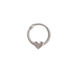 Piercing argola torcida trava com coração cravejado 13mm orelha direita