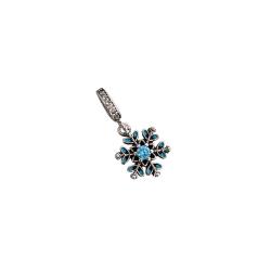 Berloque pingente flocos de neve com zircônia azul 13mm elo cravejado envelhecido