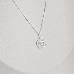 Colar pingente lua e sol 15mm 45cm