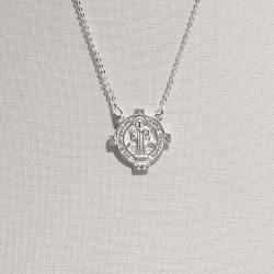 Colar medalha São Bento com zircônias 17mm corrente cadeado 40cm com alongadora