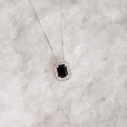 Colar zircônia retangular ônix com cravejado 13mm 45cm