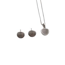 Conjunto brinco e colar oval com cravejado 10mm 45cm