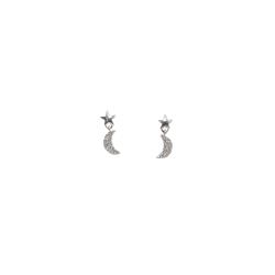 Brinco base estrela pingente lua cravejada 8mm