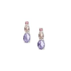 Brinco ear cuff pedras ovais e redonda coloridas