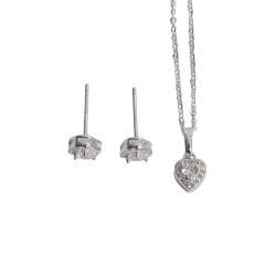Conjunto brinco e colar zircônia coração com cravejado 6mm corrente cadeadinho 40cm