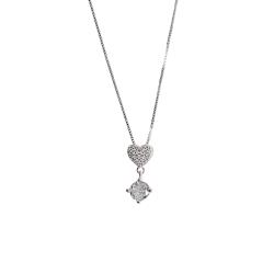 Colar coração cravejado 7mm com pingente zircônia 5mm 45cm