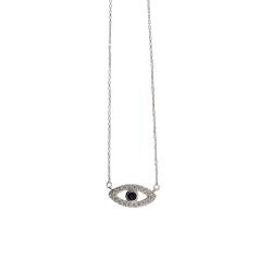 Colar entremeio olho cravejado detalhe zircônia azul 18mm 40+5cm