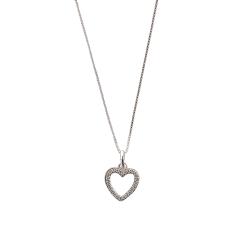 Colar pingente coração vazado com cravejado cristal 10mm 45cm