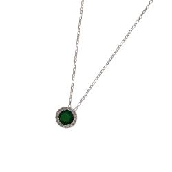 Colar pingente zircônia redonda esmeralda com cravejado 8mm corrente cadeado 40+5cm