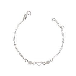 Pulseira infantil entremeio zircônias e coração vazado 15,5cm