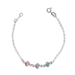 Pulseira infantil entremeio 3 trevos com zircônias coloridas 6mm 15cm