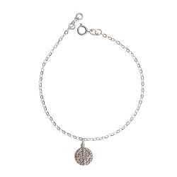 Pulseira pingente medalha São Bento 10mm corrente cadeadinho 18,5cm