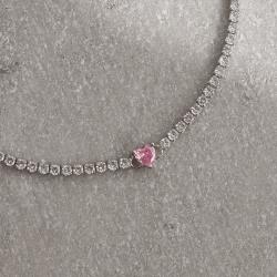 Pulseira Riviera 2.5 detalhe zircônia coração rosa 16,5cm com alongadora ródio