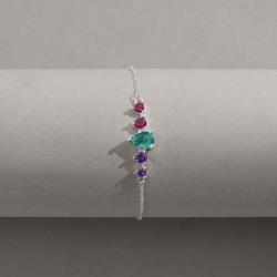 Pulseira entremeio zircônias gota acqua e redondas lilás e pink