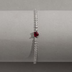 Pulseira Riviera 2.5 detalhe zircônia coração vermelho 16,5cm com alongadora ródio