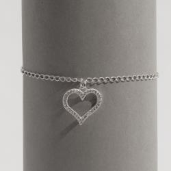 Pulseira pingente coração vazado cravejado 16mm 17+3cm