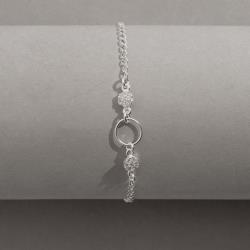Pulseira entremeio círculo vazado 9mm com botões cravejados 18cm com alongadora