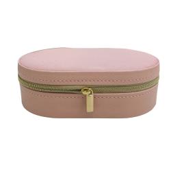 Porta-joias oval rosa 14x9x4cm zíper dourado