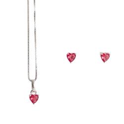 Conjunto brinco e colar zircônia coração rubi 4mm 40cm