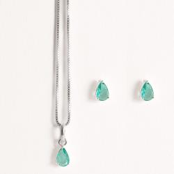 Conjunto brinco e colar zircônia gota turmalina 6x4mm 40cm