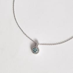 Colar pingente moissanite aquamarine 5mm com cravejado corrente cadeadinho 45cm ródio