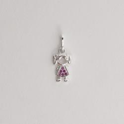 Pingente menina detalhe zircônias rosa 10mm