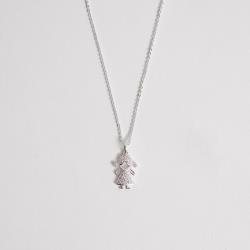 Colar pingente menina cravejada rosa 15mm corrente cadeadinho 45cm