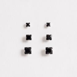 Trio zircônias quadradas 3, 4 e 5mm ônix