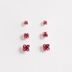 Trio zircônias quadradas 3, 4 e 5mm cereja