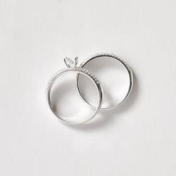 Dupla de anéis meia aliança e solitário 5mm