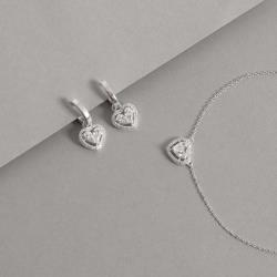 Conjunto argola click 11mm e colar entremeio coração vazado cravejado 11mm 40+5cm
