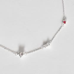 Pulseira entremeios zircônias quadrada rubi, retangular e coração cristal 16+4cm