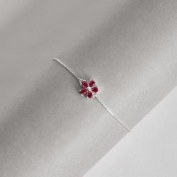 Pulseira entremeio flor cravejada rubi 11mm 16+4cm