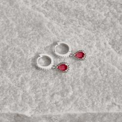 Argola click cravejada 11mm pingente zircônia gota rubi