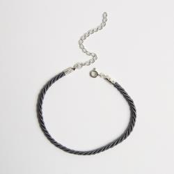 Pulseira cordão trançado cinza 2mm 16cm com alongadora