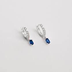 Argola click cravejada 11mm pingente zircônia oval azul