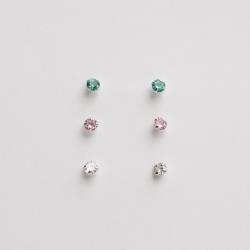 Trio zircônias 3mm cristal, rosa e turmalina