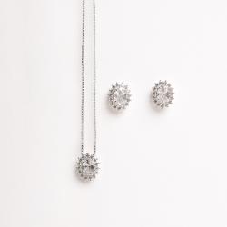 Conjunto brinco e colar zircônia oval com cravejado 10mm 45cm