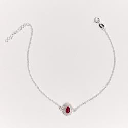 Pulseira entremeio medalha trabalhada 11mm com zircônia oval rubi 20+3cm