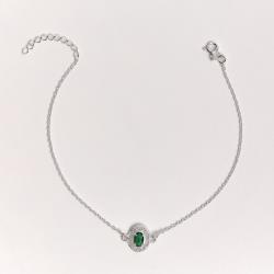 Pulseira entremeio medalha trabalhada 11mm com zircônia oval esmeralda 20+3cm