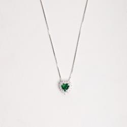 Colar zircônia coração esmeralda com cravejado 9mm 45cm