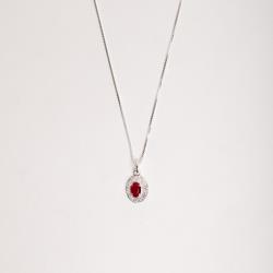 Colar pingente medalha trabalhada 11mm com zircônia oval rubi 45cm