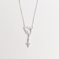 Colar entremeio Nsa. Sra. de Fátima 21mm pingente cruz cravejada v15 45cm