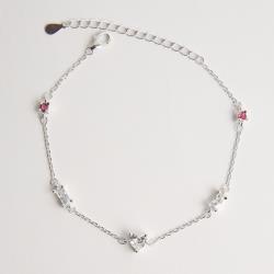 Pulseira entremeios zircônias quadrada rubi, retangular e coração cristal 16+4cm