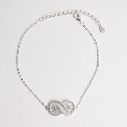 Pulseira entremeio infinito cravejado 17mm corrente cadeado 16+4cm