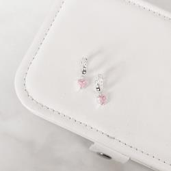 Argola click corações vazados 12mm pingente zircônia coração rosa