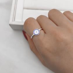 Anel círculo cravejado cristal e azul